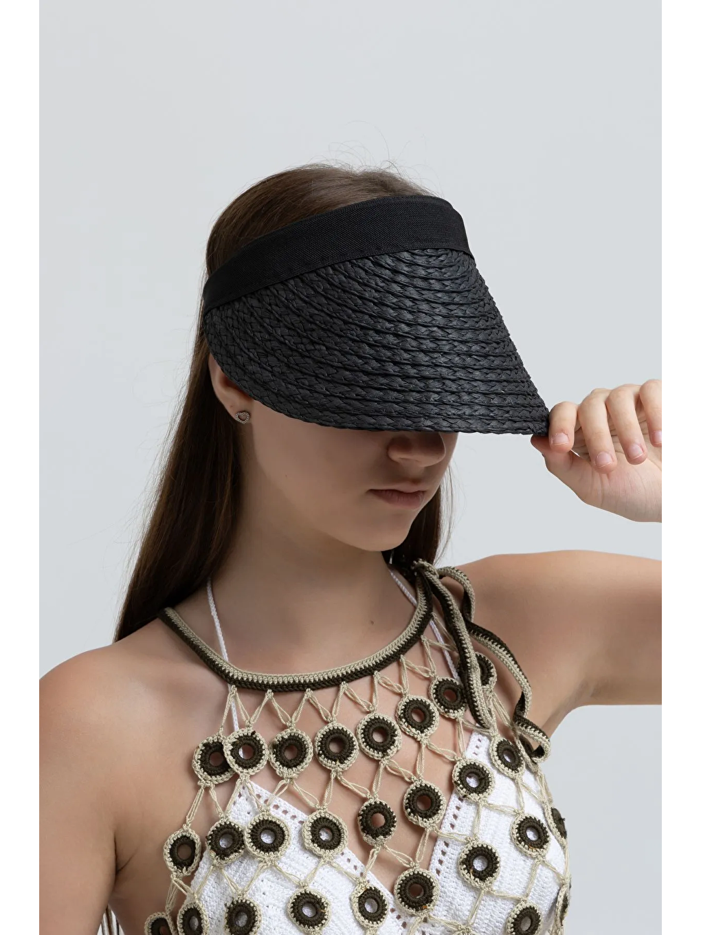 Orijinal Siyah Güneş Koruyucu Hasır Vizör Şapka Hsr2073-2