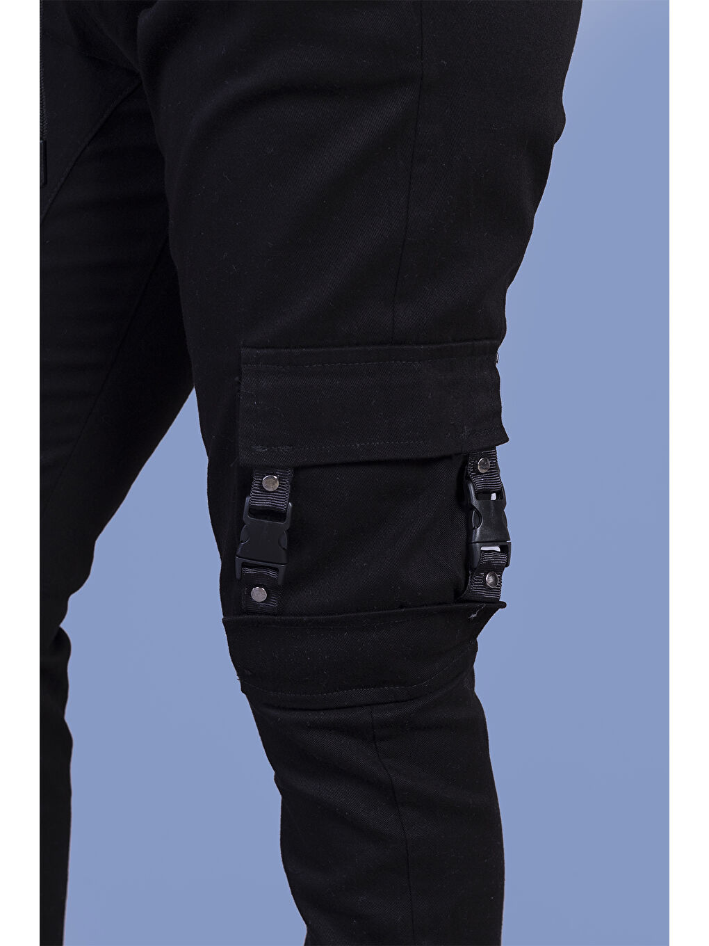 Siyah Erkek Çocuk Beli Lastikli Kargo Cepli Jogger Pantolon-1