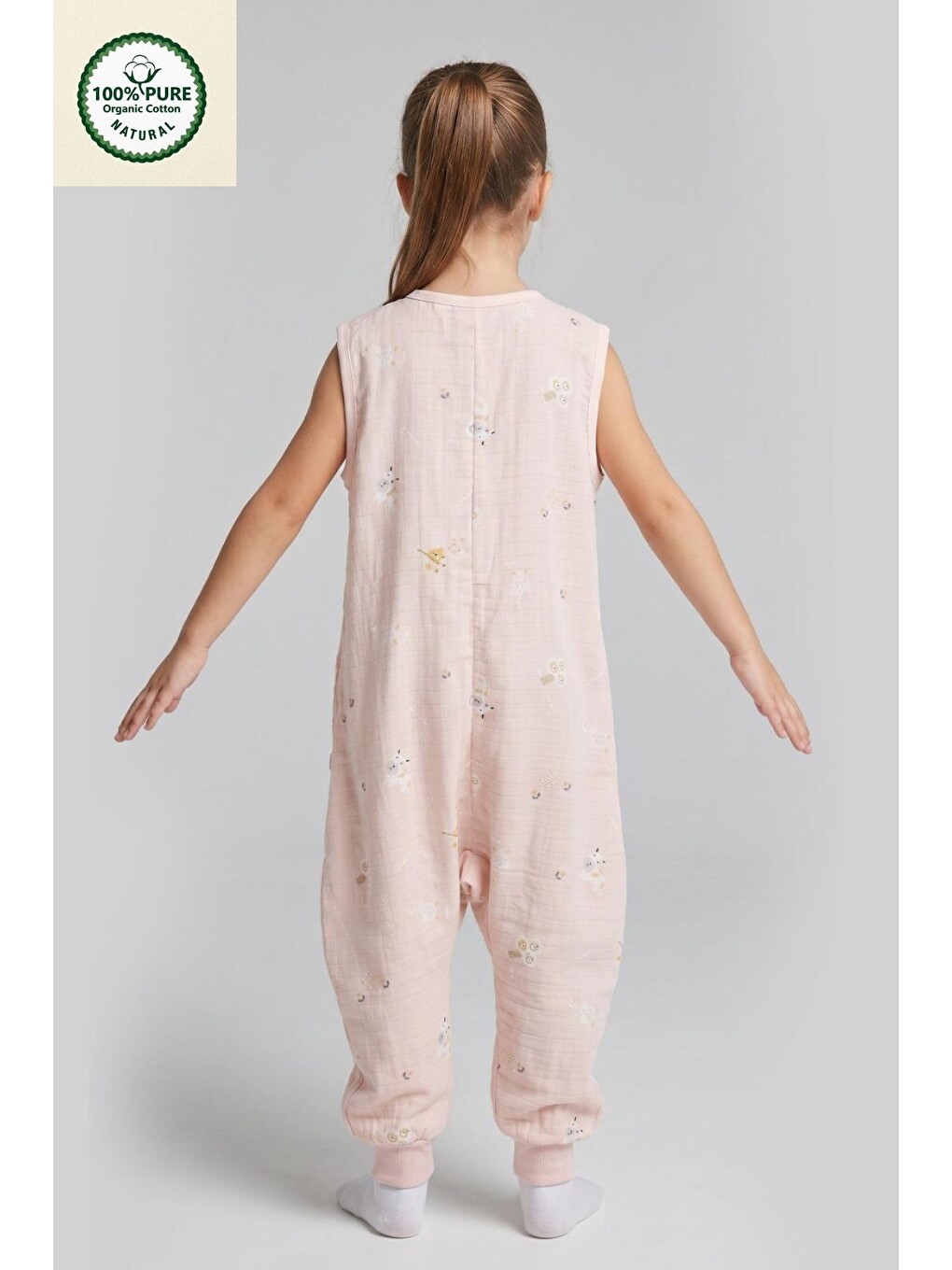 Pembe Müslin Geniş Askılı Bebek Çocuk Uyku Tulumu 0.5 Tog %100 Pamuk Natural-1