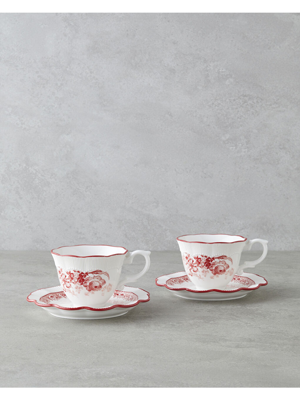 Carmine Porselen 4 Parça 2 Kişilik Çay Fincanı Takımı 200 ml Kırmızı - Beyaz