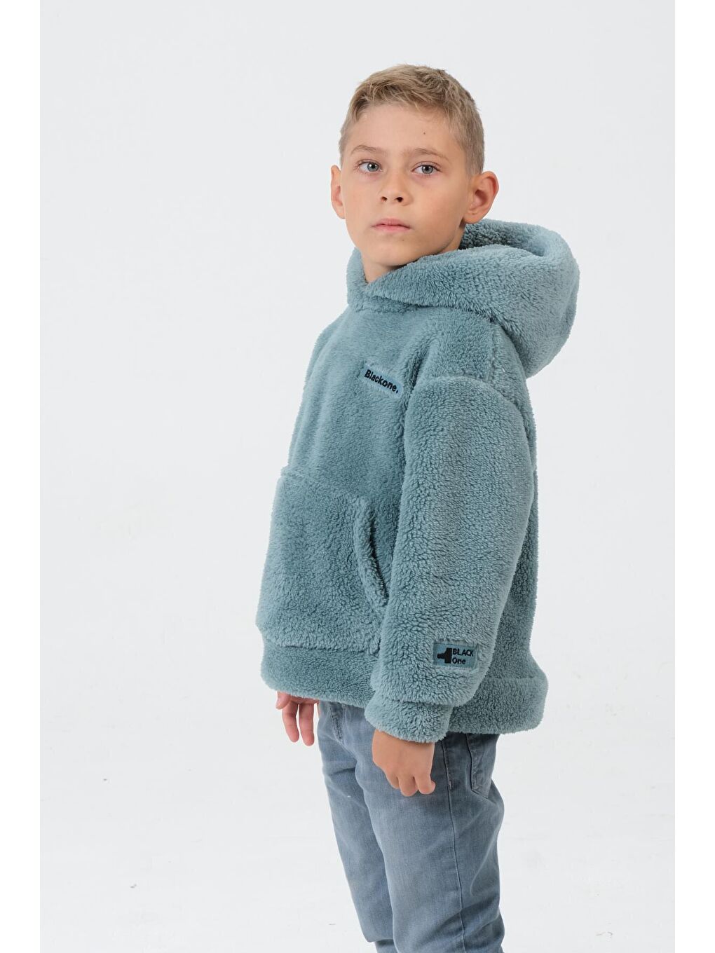 Yeşil Erkek Çocuk Peluş Kapüşonlu Üst-2