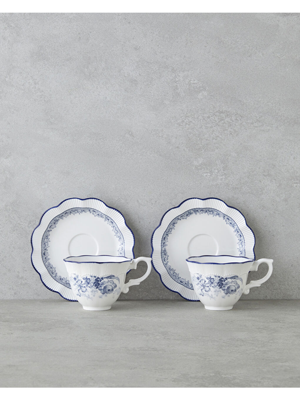 Carmine Porselen 4 Parça 2 Kişilik Çay Fincanı Takımı 200 ml Lacivert-Beyaz-1