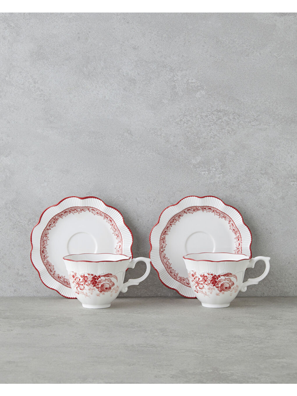 Carmine Porselen 4 Parça 2 Kişilik Çay Fincanı Takımı 200 ml Kırmızı - Beyaz-1
