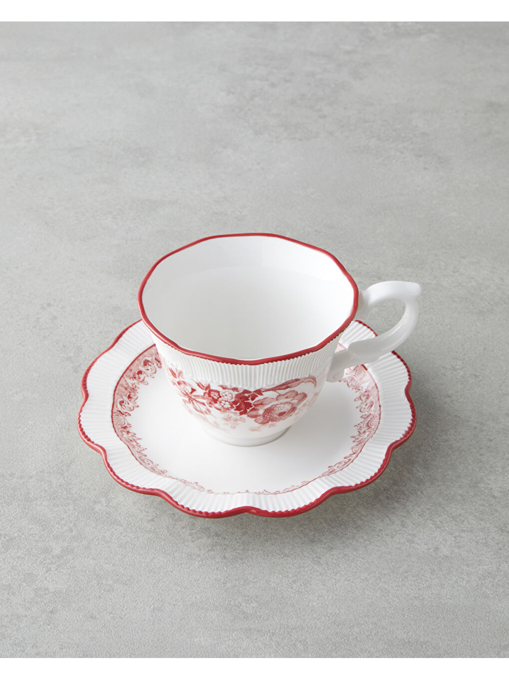Carmine Porselen 4 Parça 2 Kişilik Çay Fincanı Takımı 200 ml Kırmızı - Beyaz-2