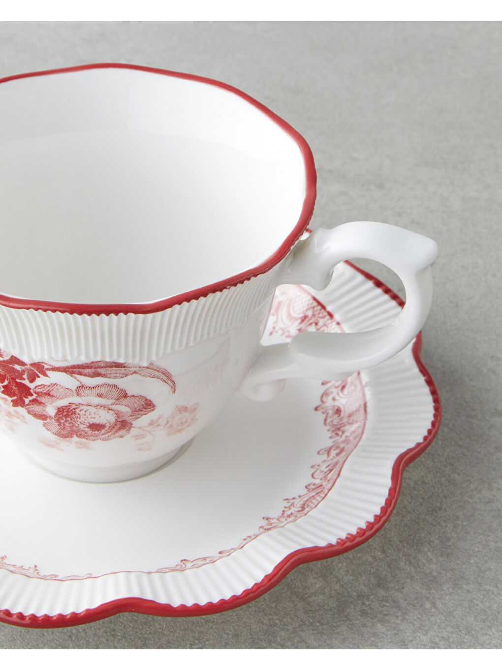 Carmine Porselen 4 Parça 2 Kişilik Çay Fincanı Takımı 200 ml Kırmızı - Beyaz-3