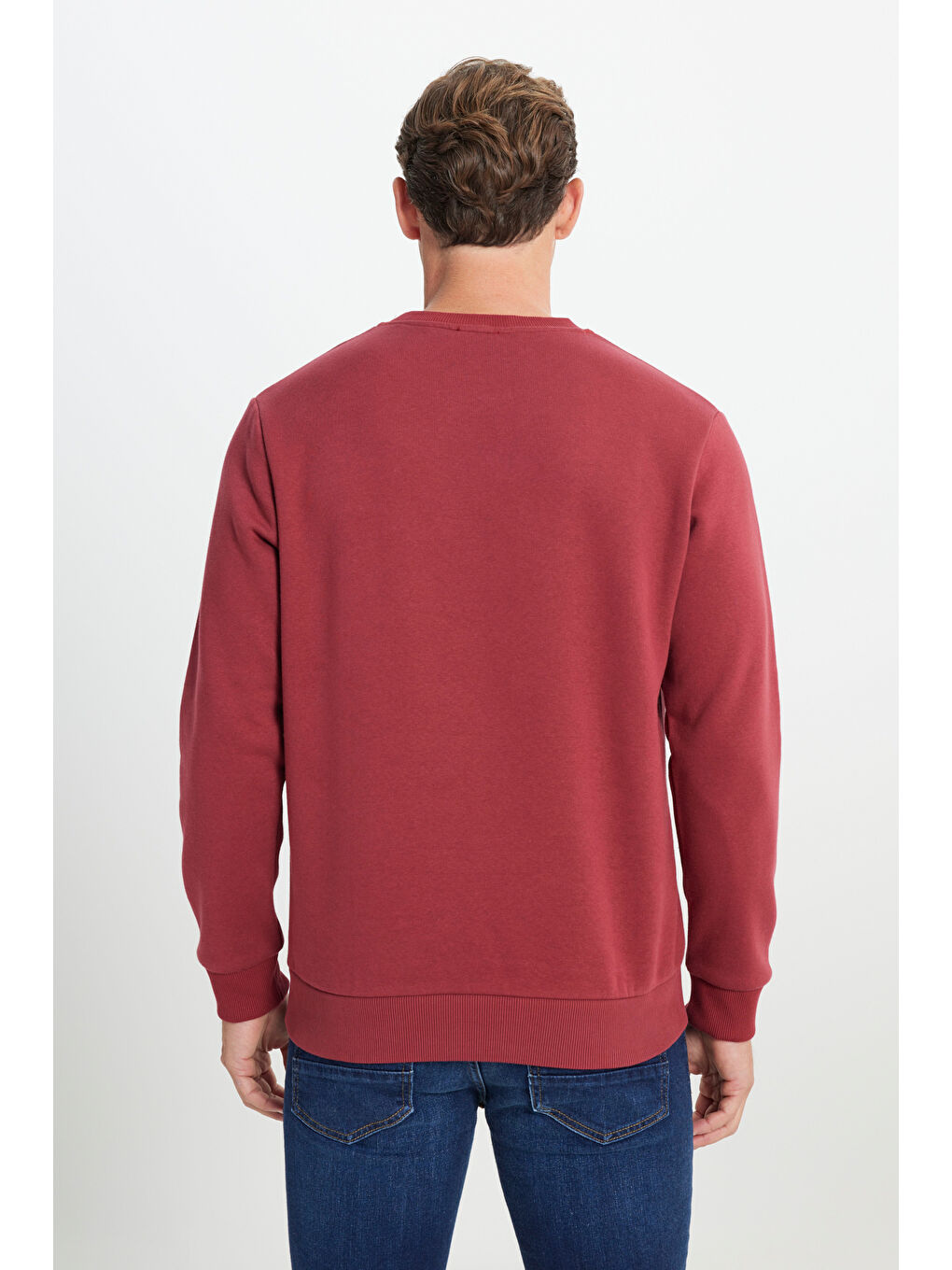 Erkek Bordo Standart Fit Normal Kesim İçi Polarlı Bisiklet Yaka Sweatshirt-5