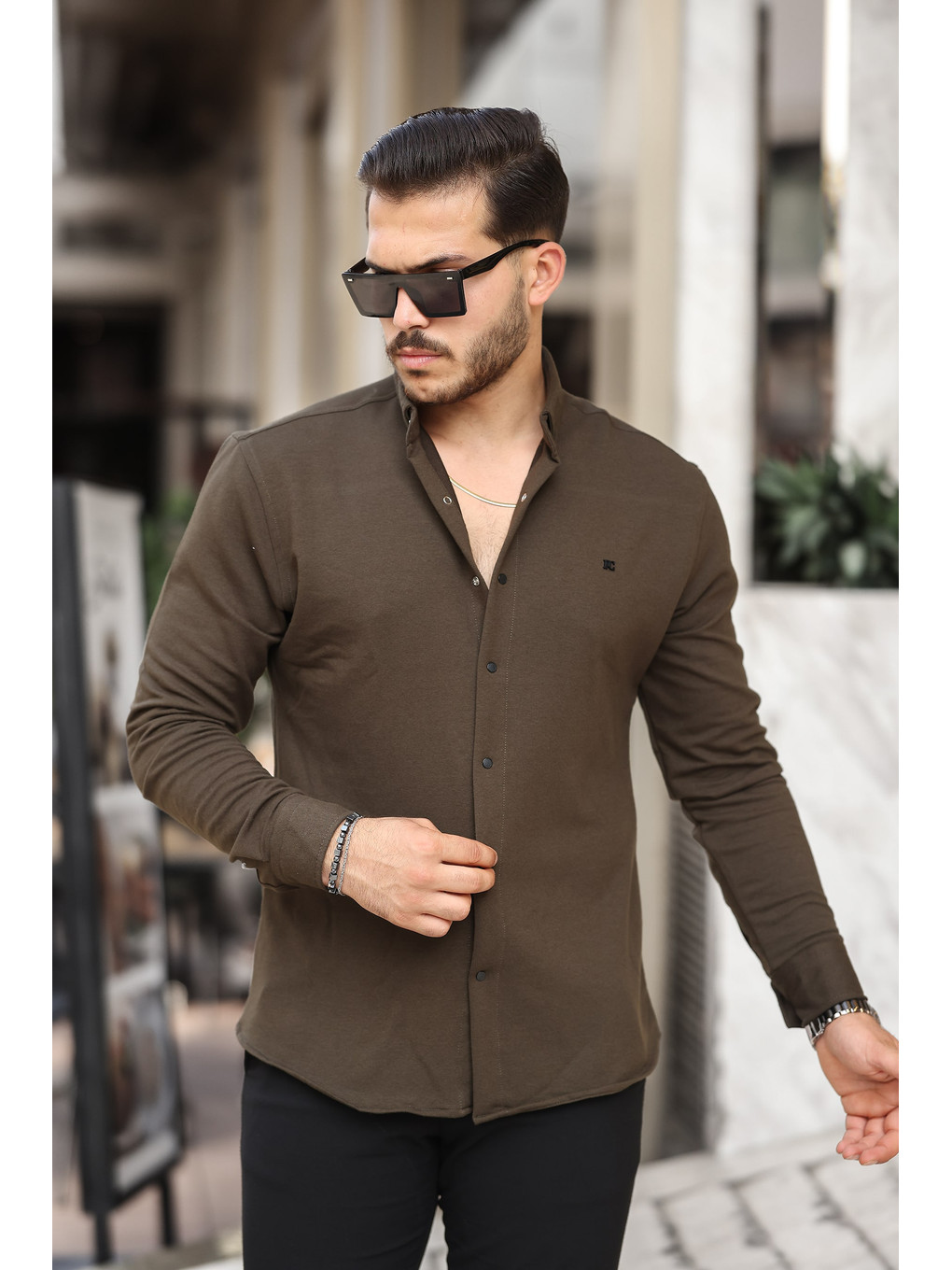 Kahverengi Düz Çıtçıtlı Kışlık Gömlek