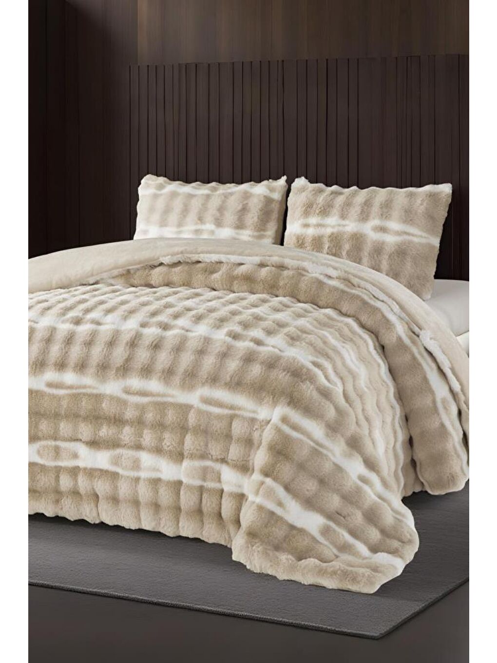 Su Yolu Tavşan Tüyü Çift Kişilik Yatak Örtüsü 220x240 Cm Bej