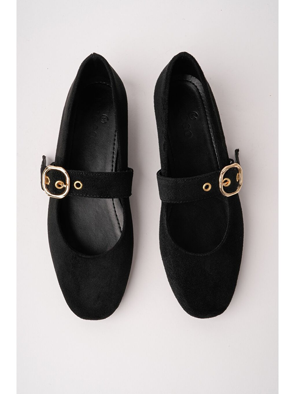 Siyah HALSEY Gold Tokalı Deri Kadın Babet Ayakkabı