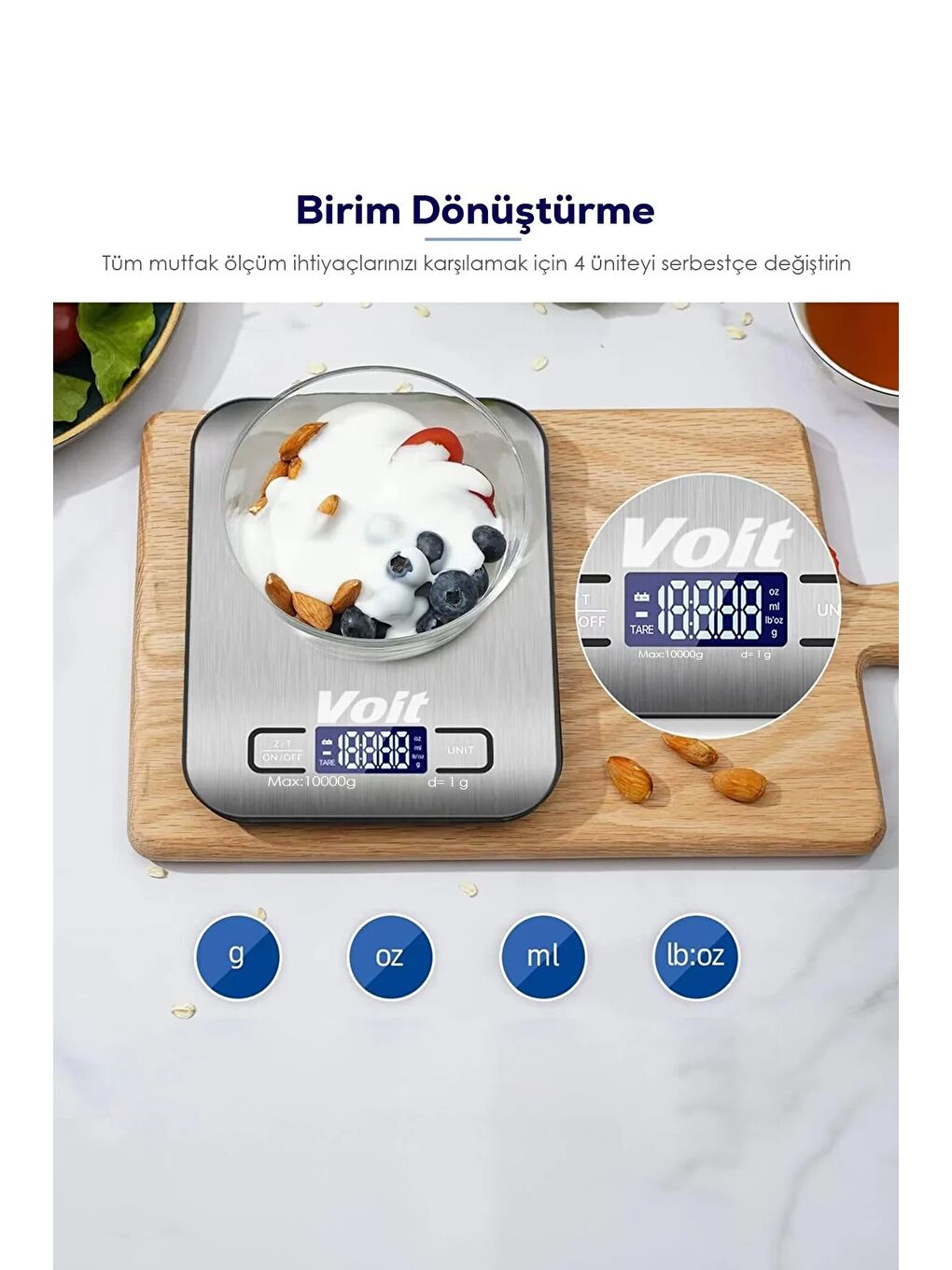 Voit Sc20 Hassas Mutfak Terazisi-lcd Ekranlı Dijital Tartı- Çelik Mutfak Ölçüm Tartısı 10kg & 1g