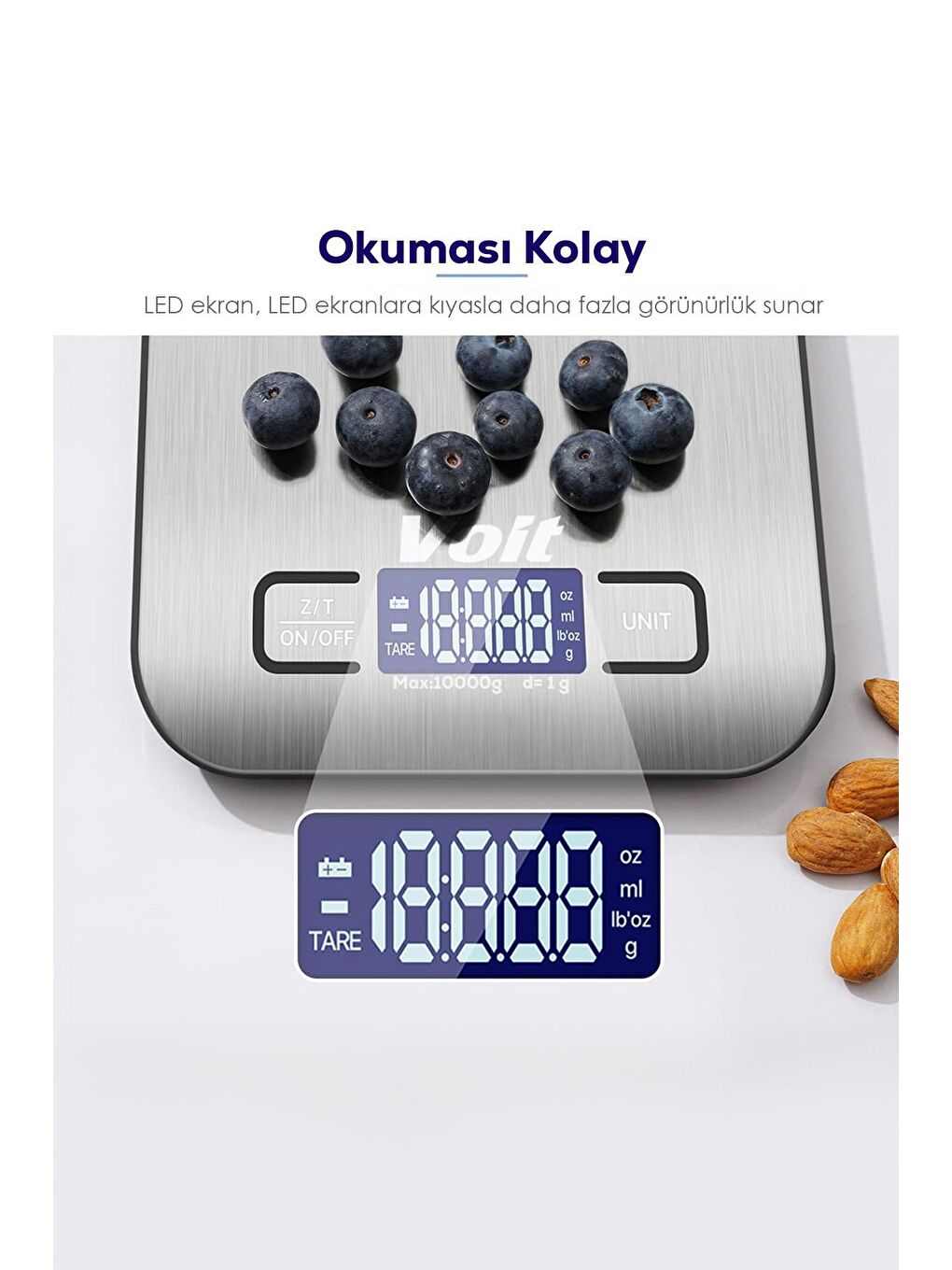 Voit Sc20 Hassas Mutfak Terazisi-lcd Ekranlı Dijital Tartı- Çelik Mutfak Ölçüm Tartısı 10kg & 1g - 1