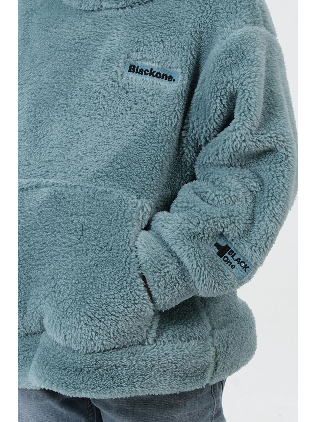 Yeşil Erkek Çocuk Peluş Kapüşonlu Üst-4