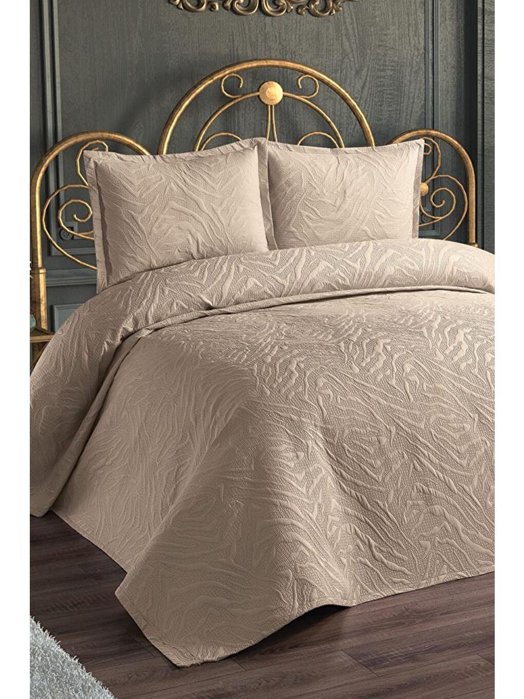 Ultrasonik Kapitoneli Fenomen Çift Kişilik Yatak Örtüsü Bej