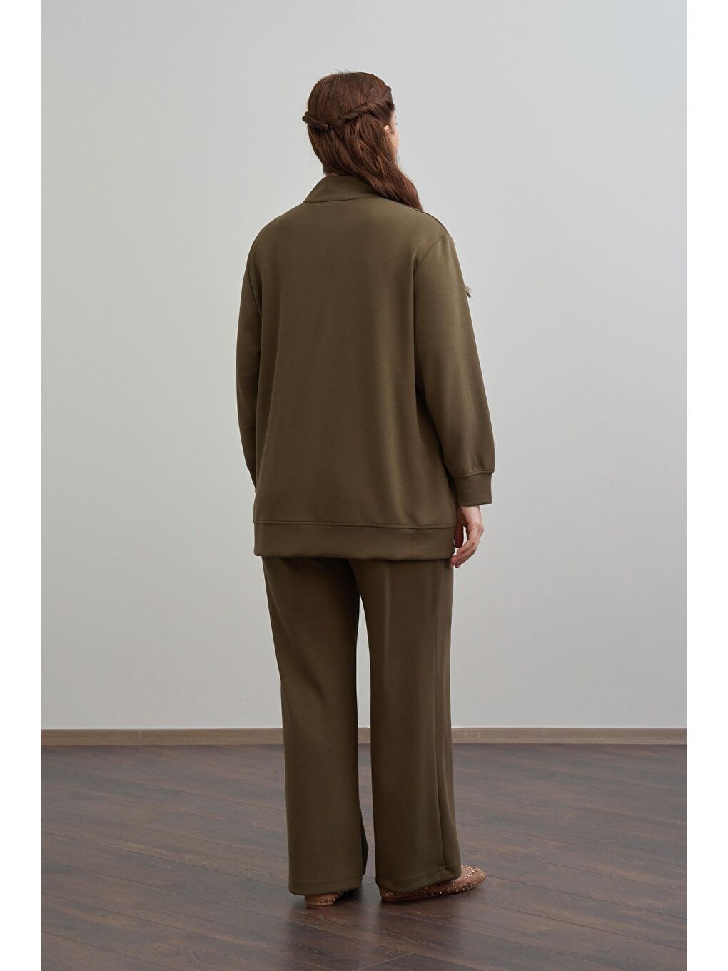 Haki-Yumuşak Dokulu Büyük Beden Droplu Eşofman Takımı-2