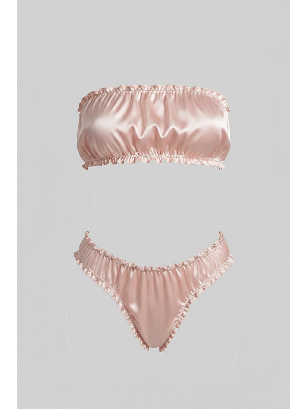 Pembe Fırfır Detaylı Straplez Takım Pudra