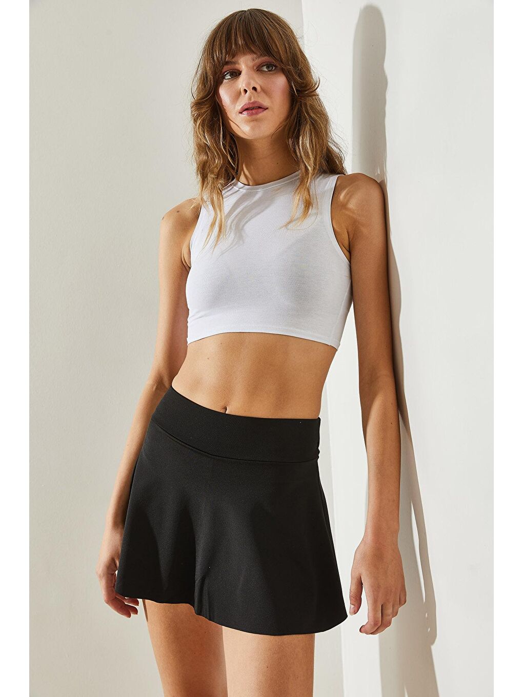 Siyah Kadın Tayt Şortlu Tenis Eteği-3