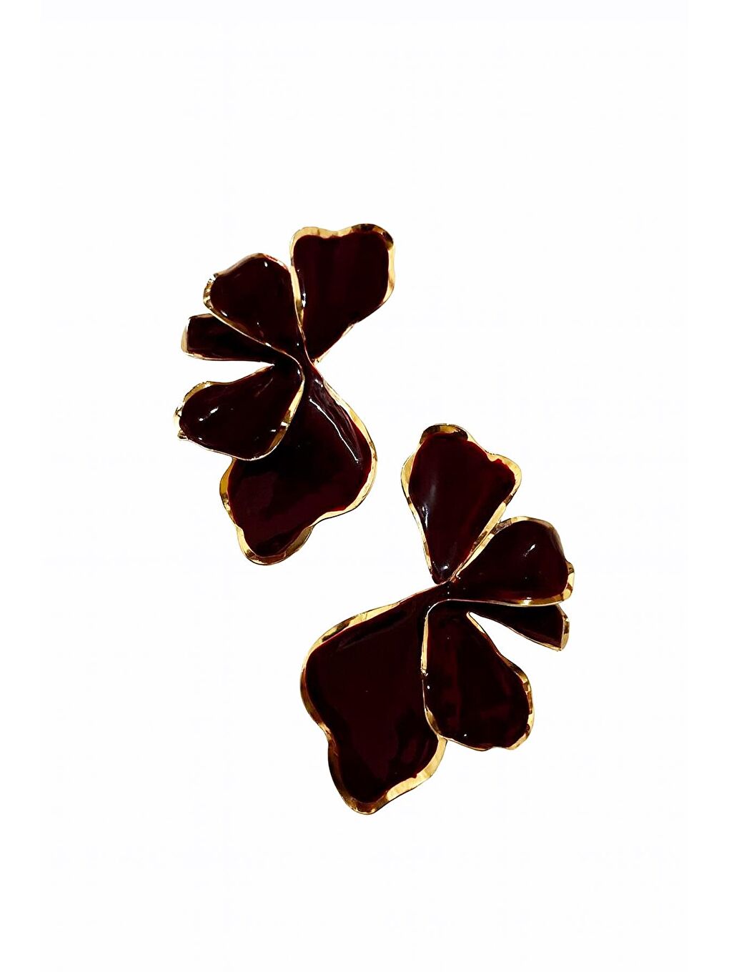 Bordo Gold Yelpaze Çiçek Büyük  Kadın Küpe