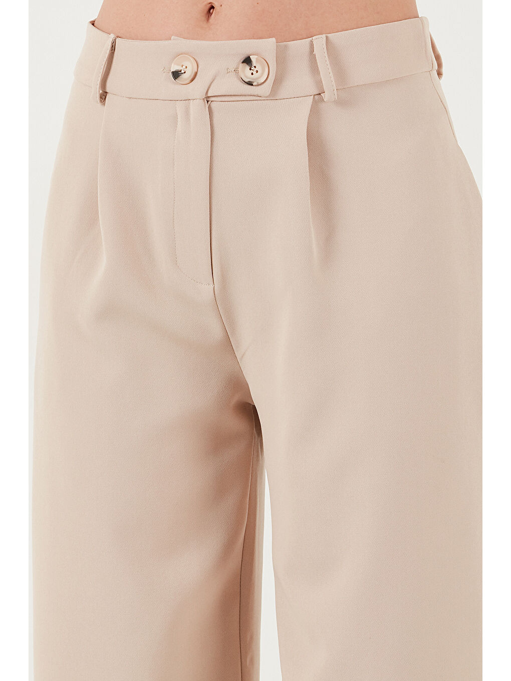 Bej Standart Fit Yüksek Bel Bol Paça Pantolon 6522280-5