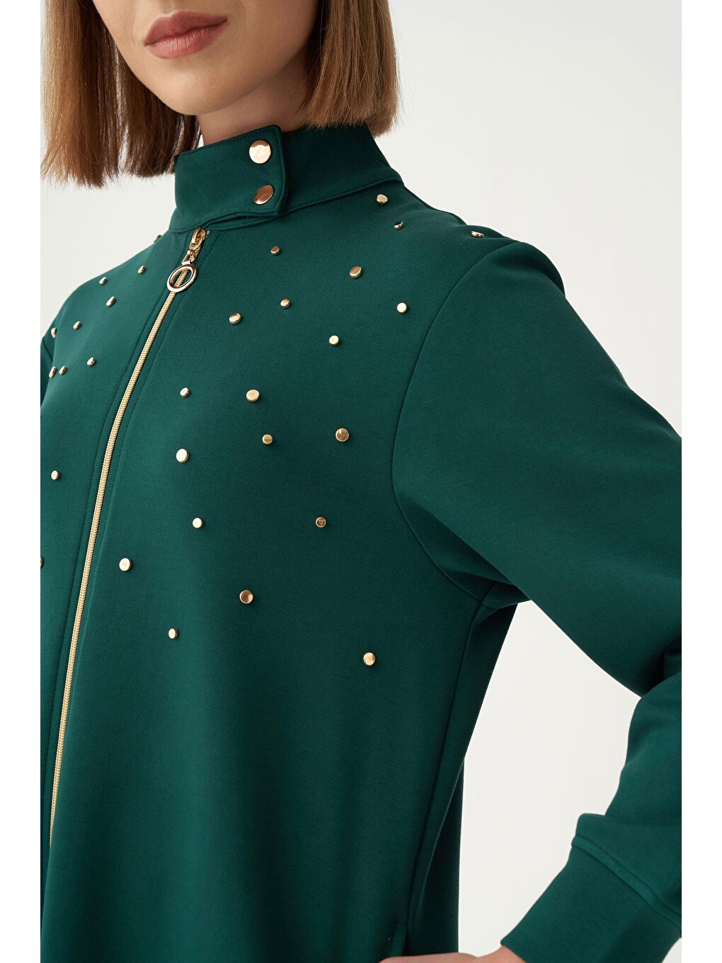 Yeşil Zümrüt-Yumuşak Dokulu Gold Droplu Eşofman Takımı-4