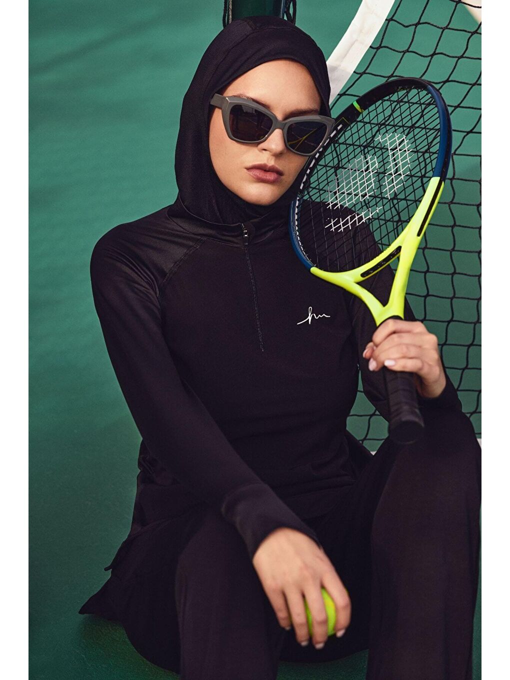 Active H-Per Cepli Uzun Kollu Fermuarlı Yaka Siyah Tesettür Antrenman Tişörtü Act-7