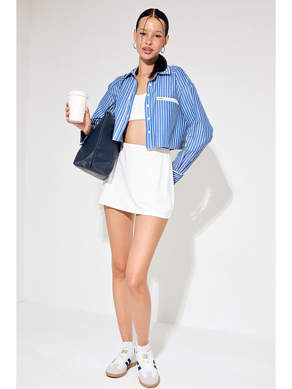 Unisex Lacivert Beyaz Termo Taban Yanı Şeritli Bağcıklı Spor Ayakkabı