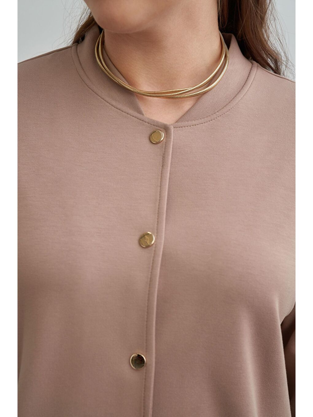 Bej Vizon-Yumuşak Dokulu Kolej Yakalı Eşofman Takımı-3