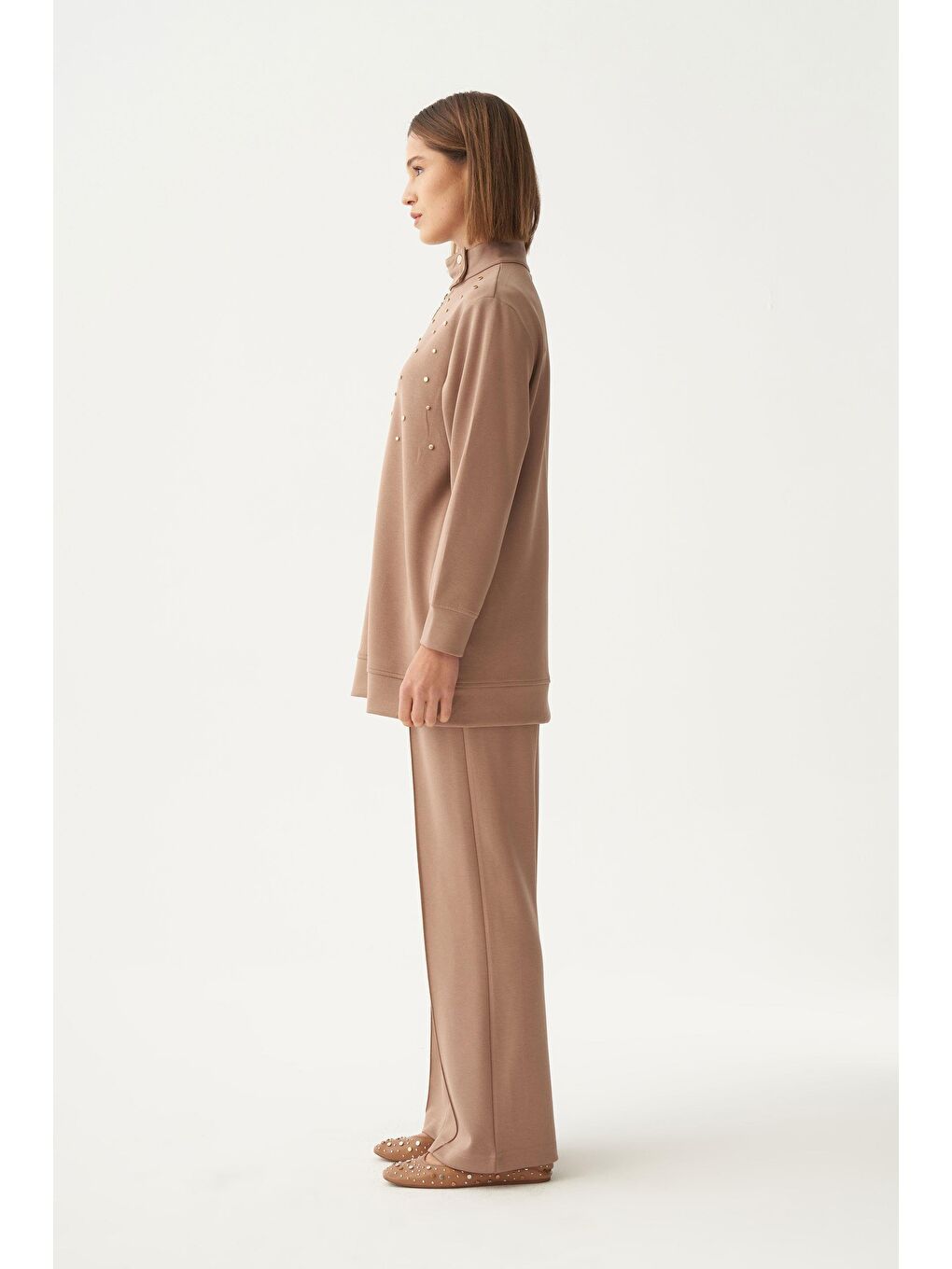 Bej Vizon-Yumuşak Dokulu Gold Droplu Eşofman Takımı-1