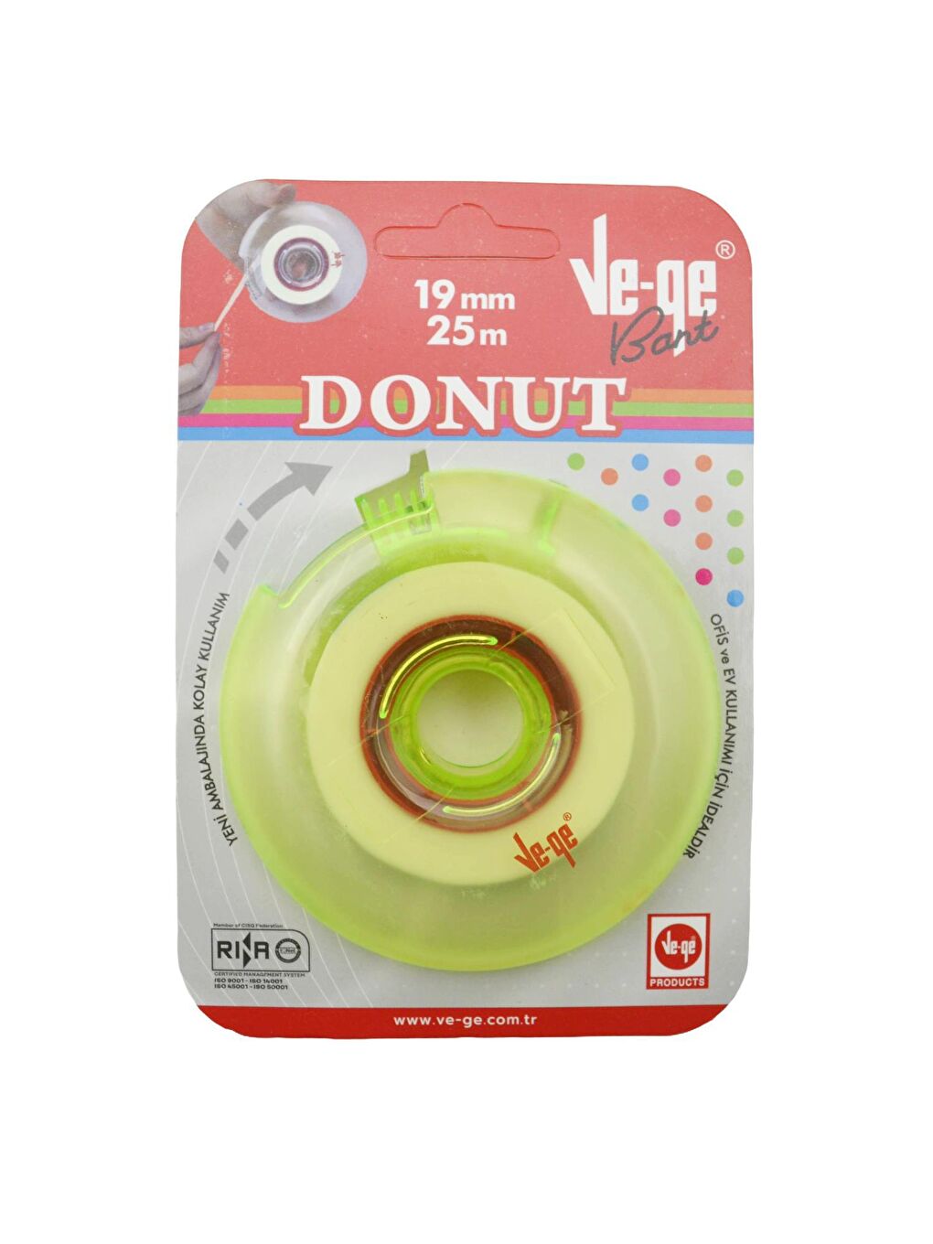 Ve-Ge Şeffaf Donut Soft Görünmez Bant 19x25 m Bant Kesme Makineli Yeşil - 4