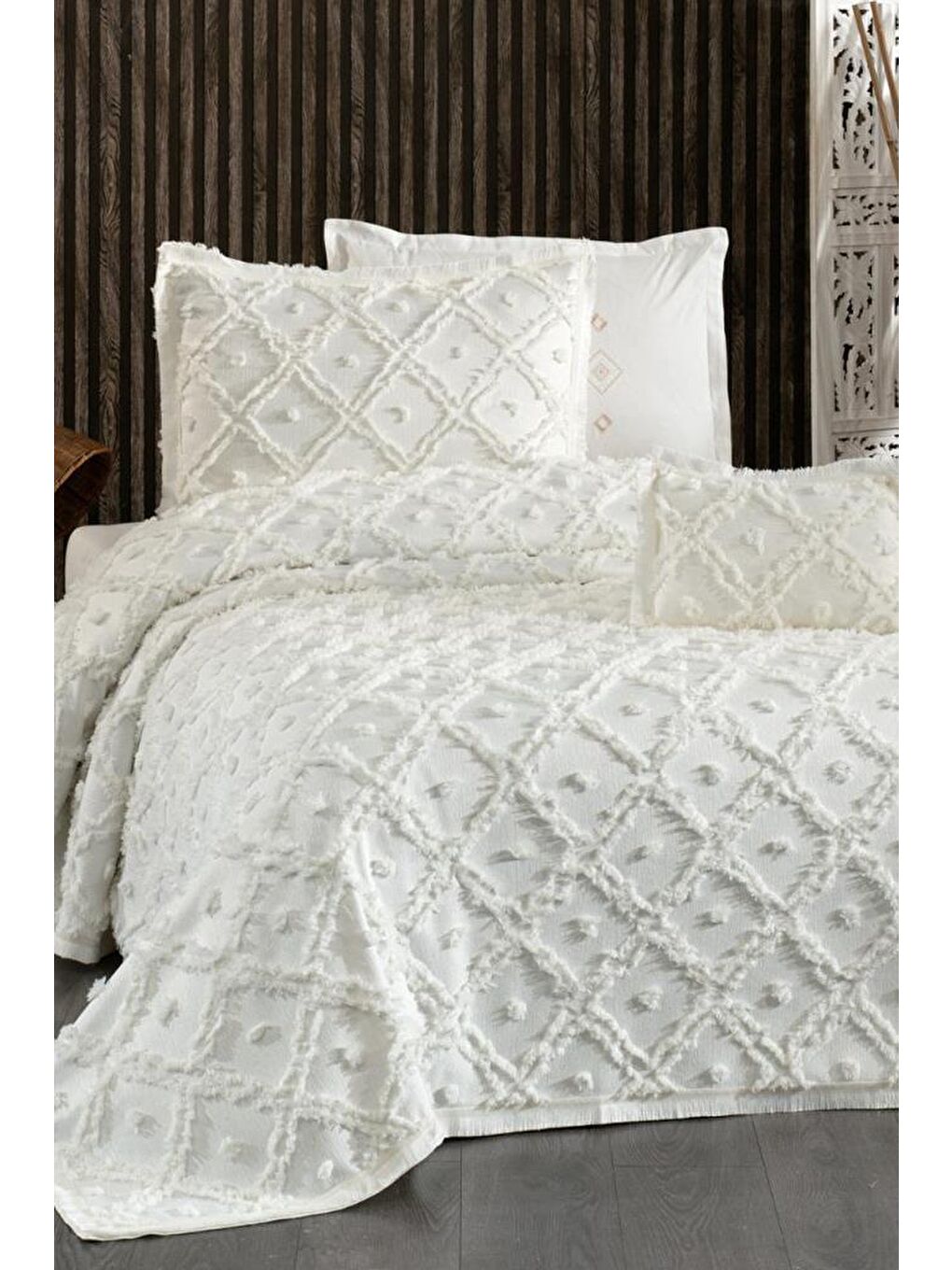 Ekru Alara Tek Kişilik Pike Takımı Krem