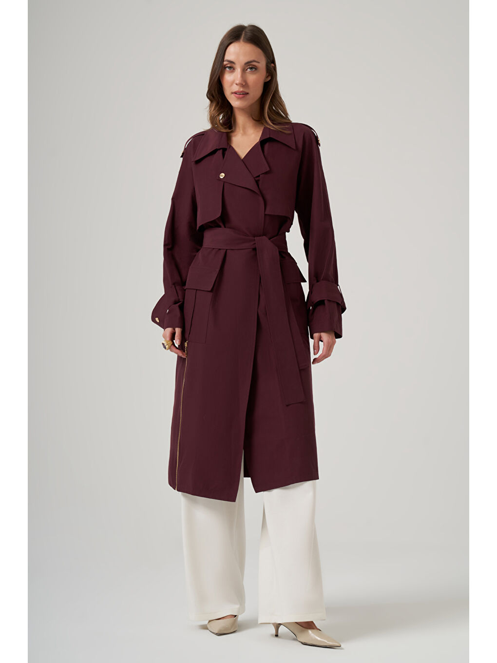 Kuşak Detay Kap Ceket 6045 Mürdüm