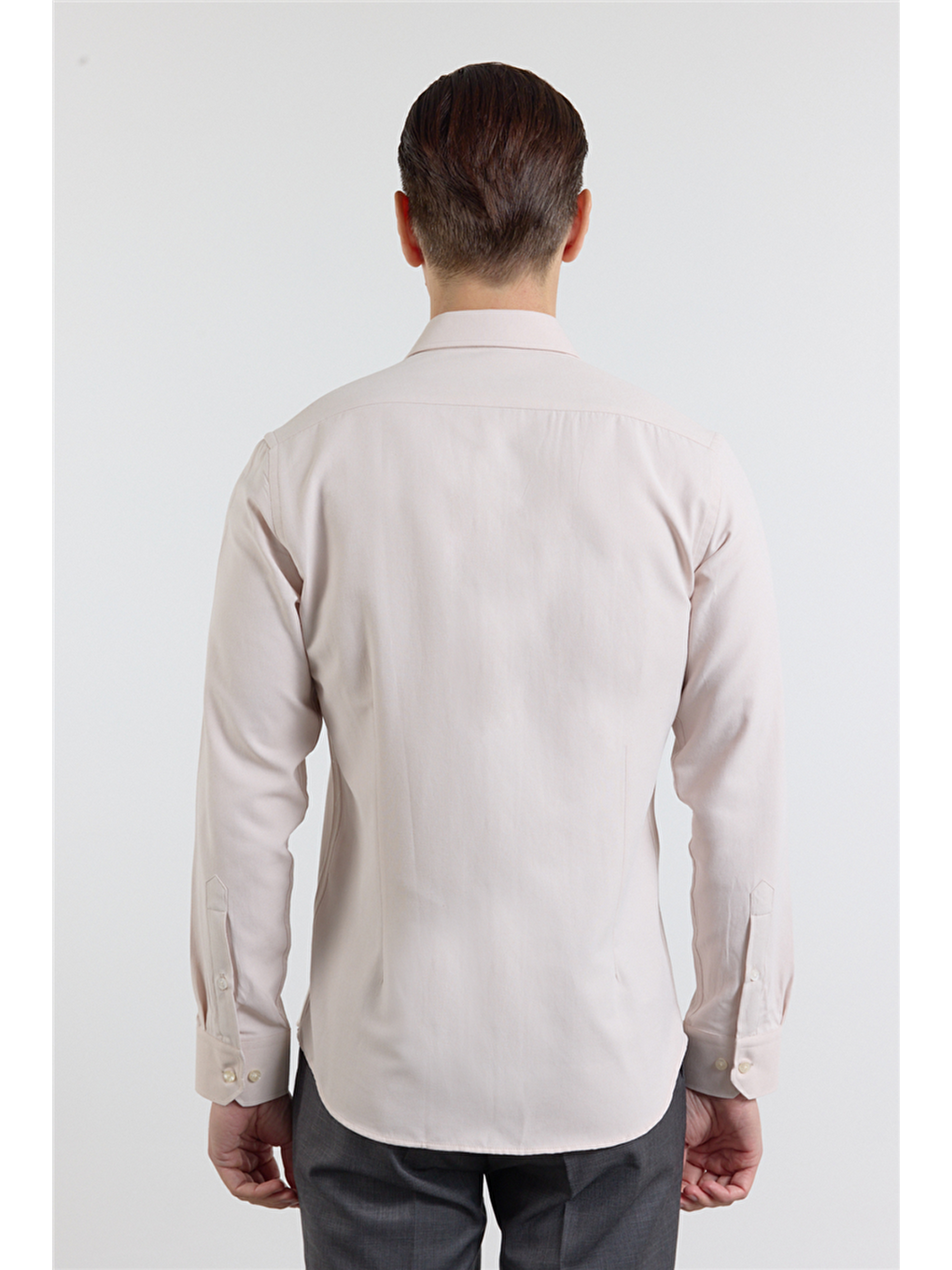 Koyu Bej Sert Yaka Uzun Kol Cepsiz Slim Fit Pamuklu Gömlek 1004255284-4
