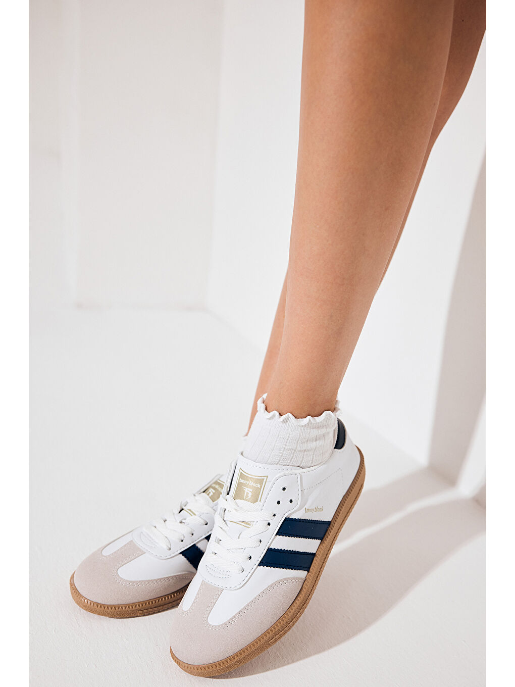 Unisex Lacivert Beyaz Termo Taban Yanı Şeritli Bağcıklı Spor Ayakkabı-1