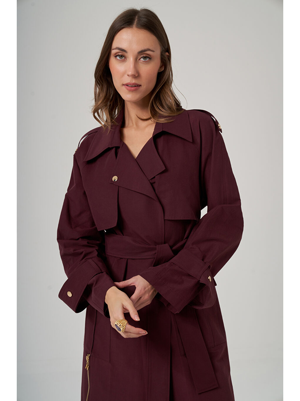 Kuşak Detay Kap Ceket 6045 Mürdüm-1