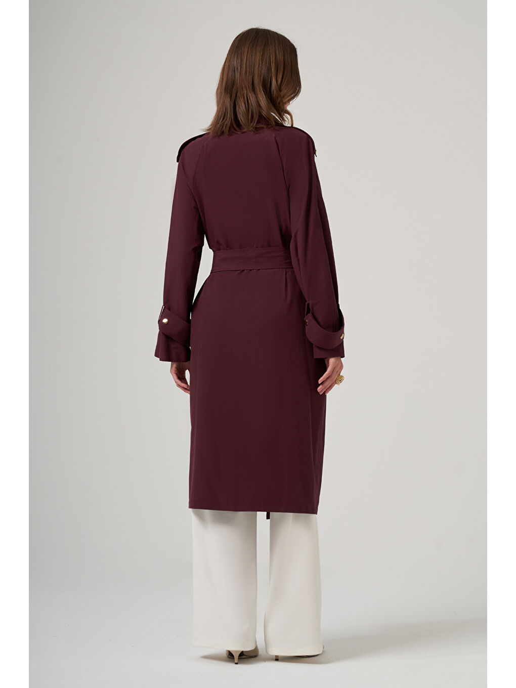 Kuşak Detay Kap Ceket 6045 Mürdüm-3