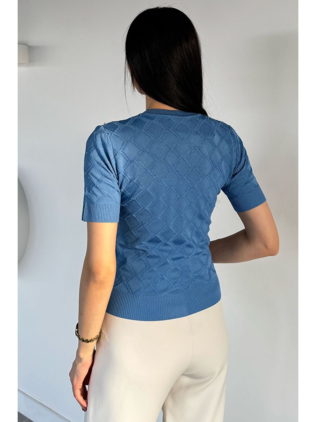 İndigo Kadın Taşlı Kısa Kol Triko Bluz-3