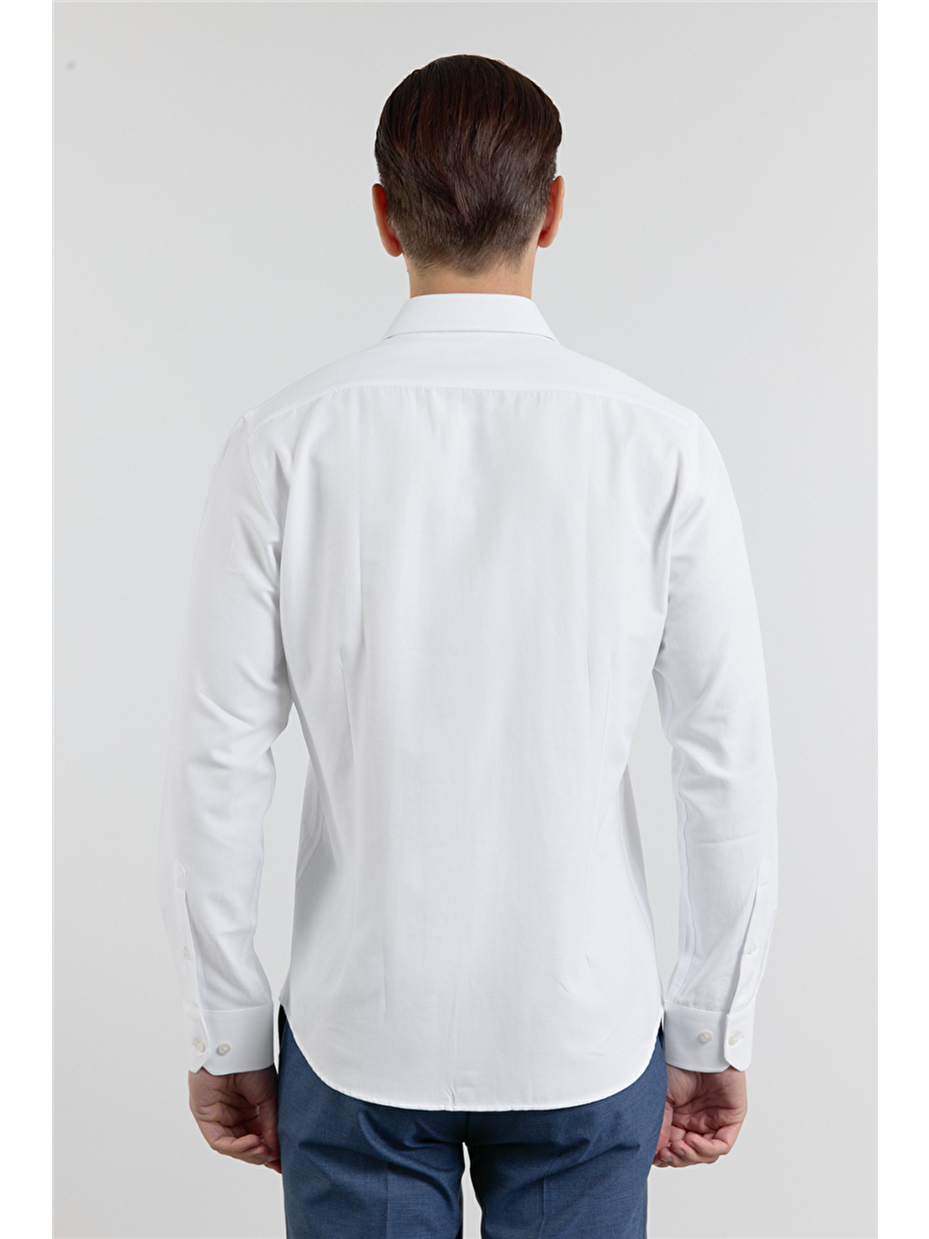 Beyaz Sert Yaka Uzun Kol Cepsiz Slim Fit Pamuklu Gömlek 1004255284-4