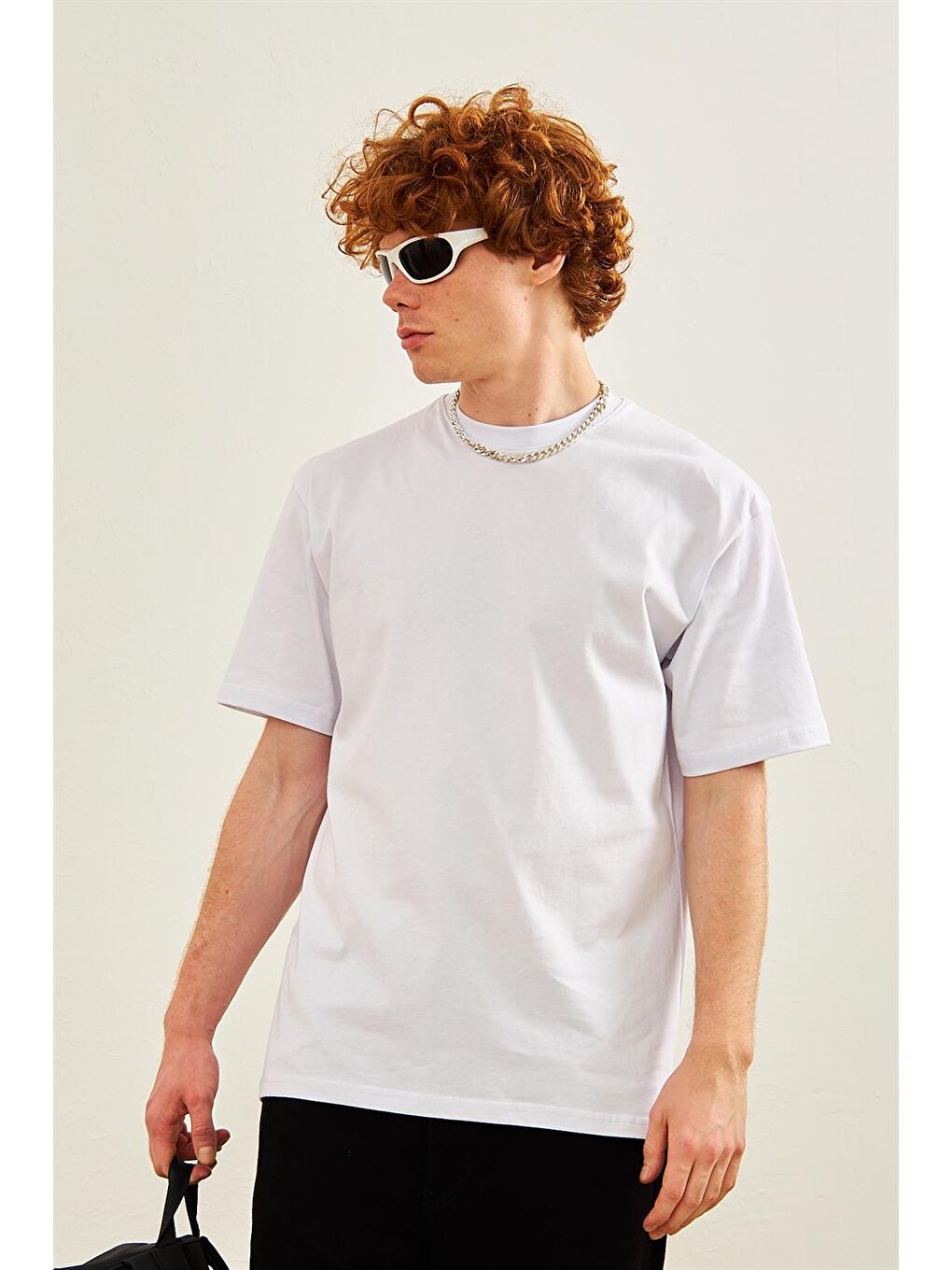 Erkek Basic Oversize Tişört Beyaz-1