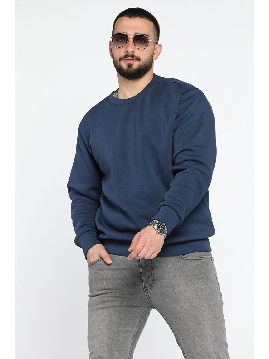 Mishar İtalia Lacivert Erkek Bisiklet Yaka Şardonlu Sweatshirt