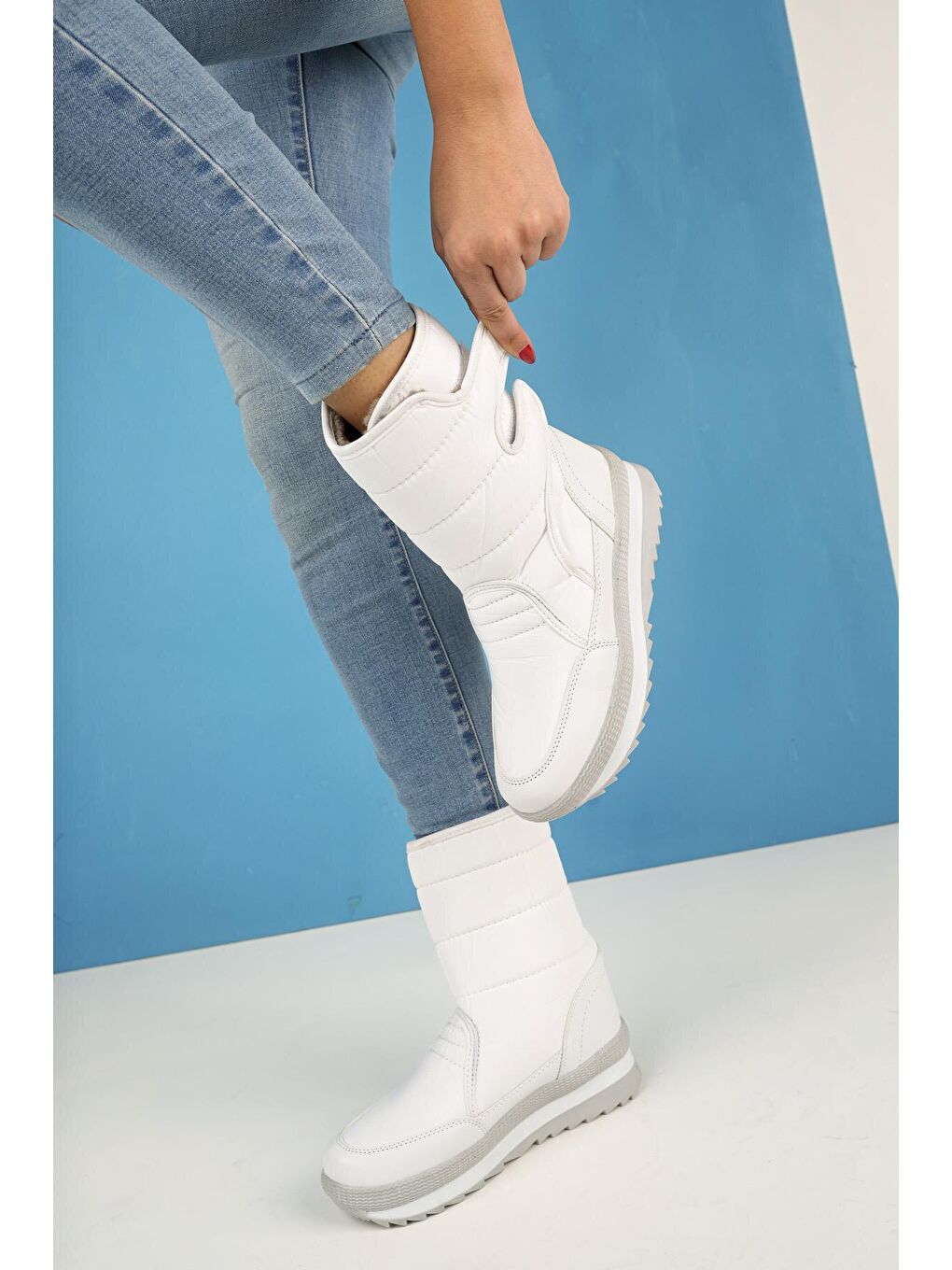 Beyaz Felya Kadın İçi Kürklü Cırtlı Yağmur Ve Kar Botu-2