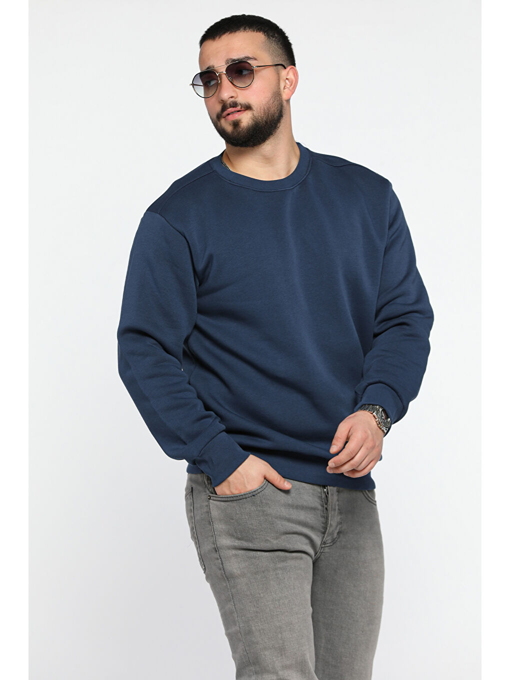 Mishar İtalia Lacivert Erkek Bisiklet Yaka Şardonlu Sweatshirt - 1