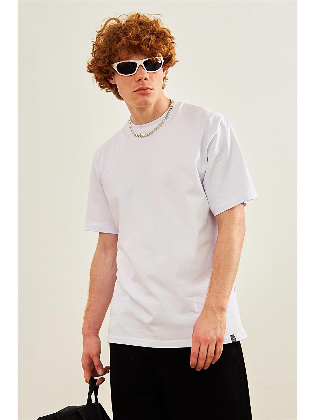 Erkek Basic Oversize Tişört Beyaz-2