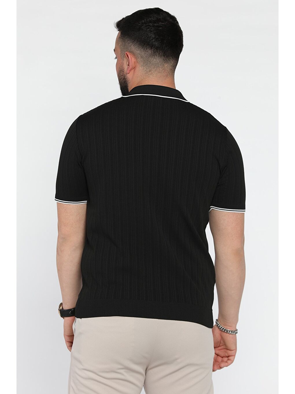 Siyah Erkek Polo Yaka Yarım Düğmeli Triko Tişört-2