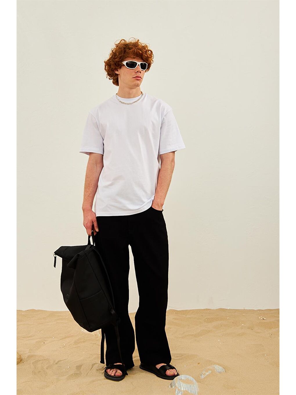 Erkek Basic Oversize Tişört Beyaz-3