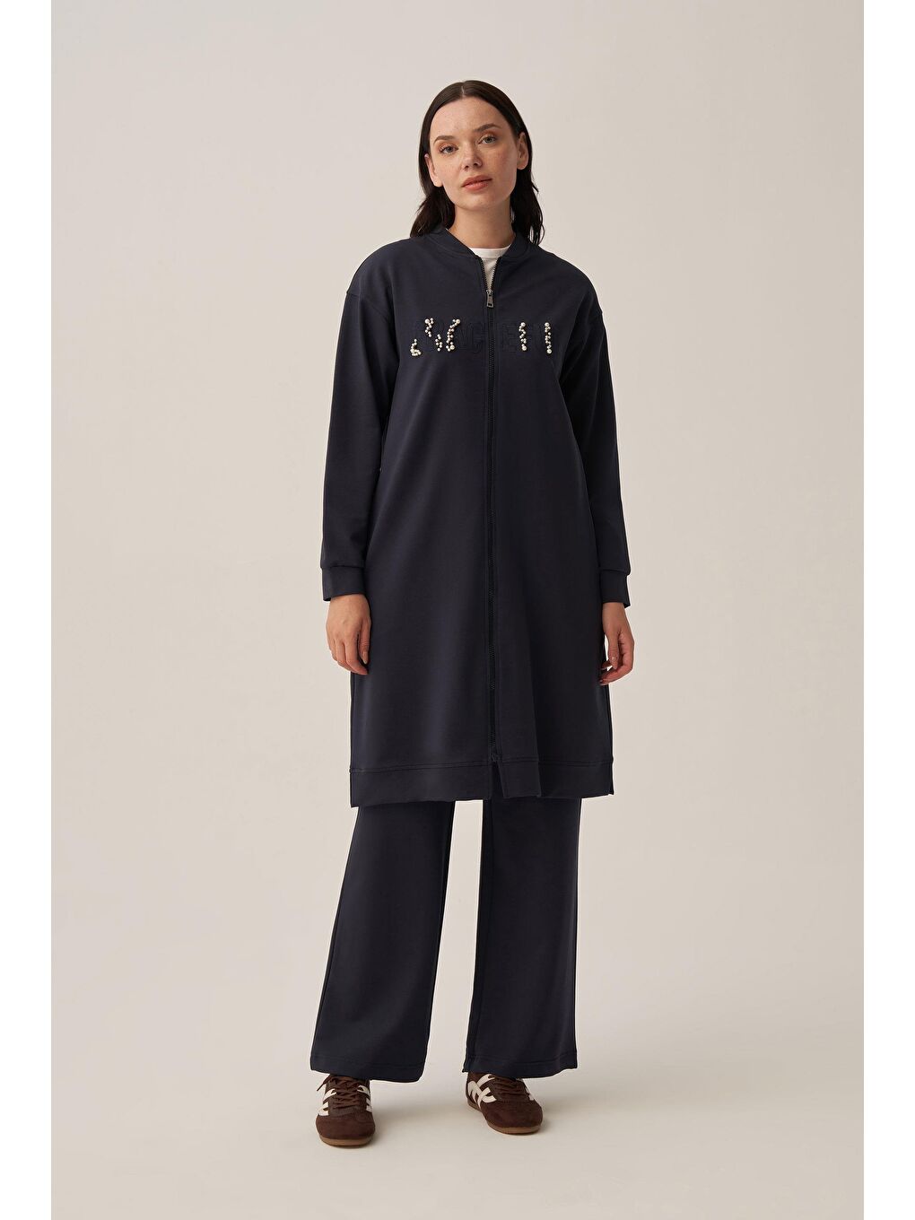 Lacivert-Pamuklu Nakışlı Eşofman Takımı