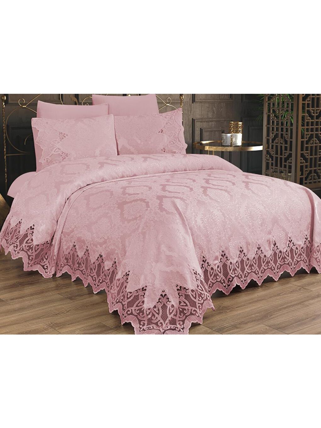 Pembe Bellisimo Çift Kişilik Pike Takımı Pudra