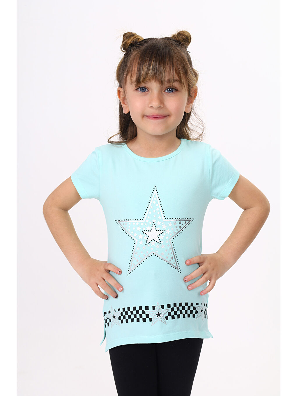 Toontoykids Mint Yeşil Kız Çocuk T-Shirt Yıldız Baskı