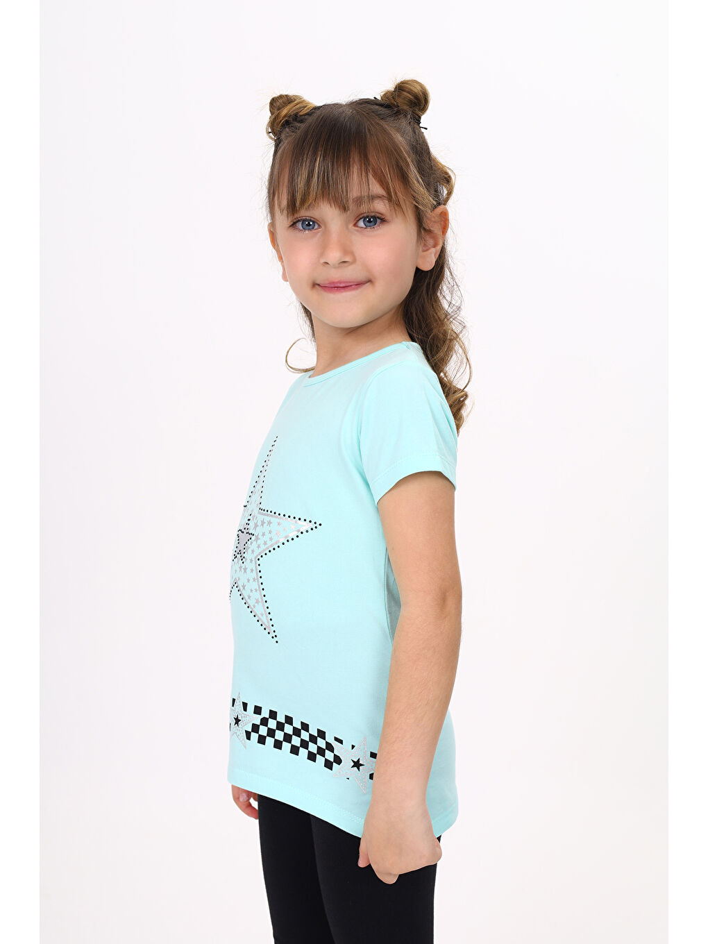 Toontoykids Mint Yeşil Kız Çocuk T-Shirt Yıldız Baskı - 1