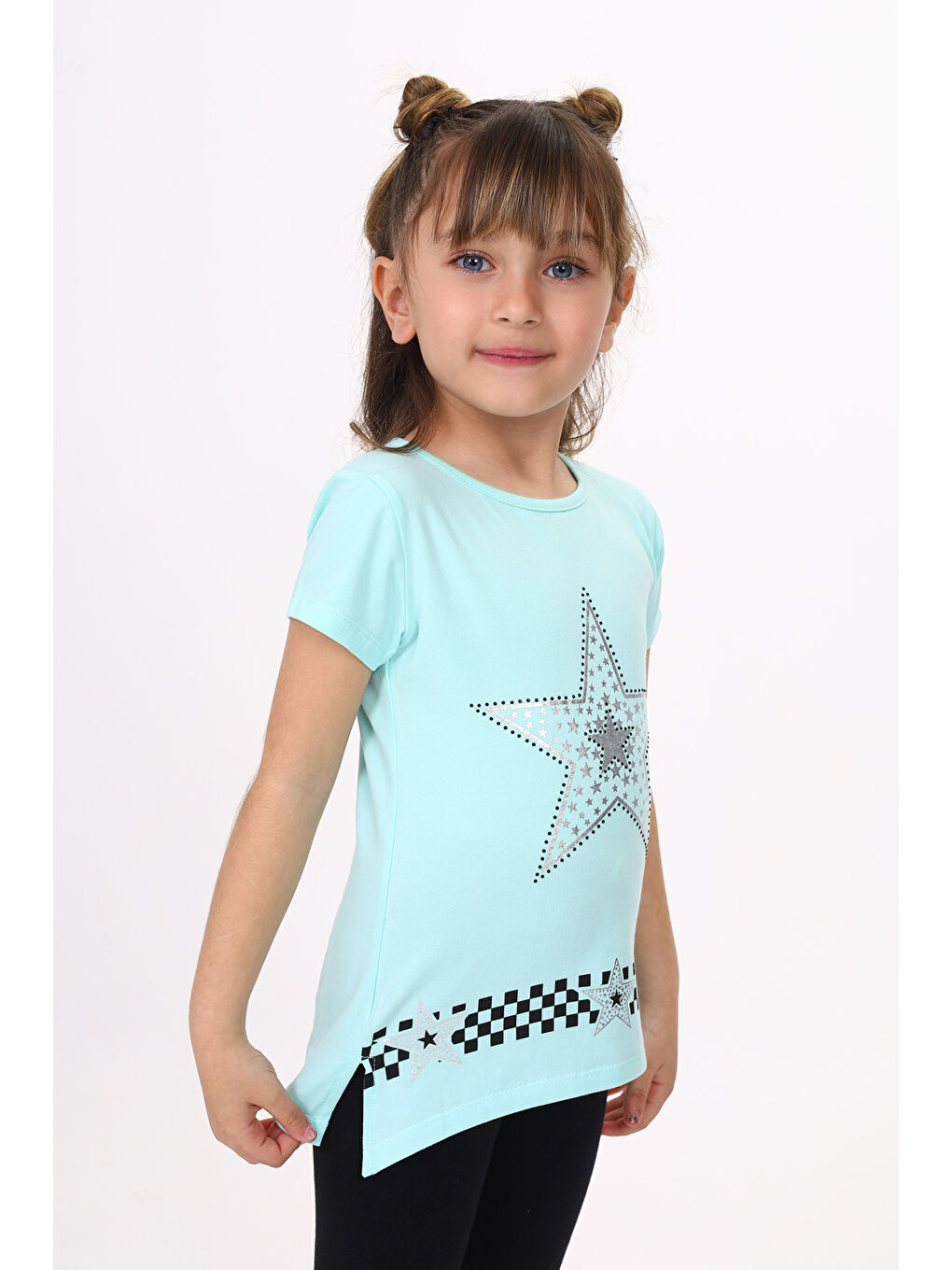 Toontoykids Mint Yeşil Kız Çocuk T-Shirt Yıldız Baskı - 2