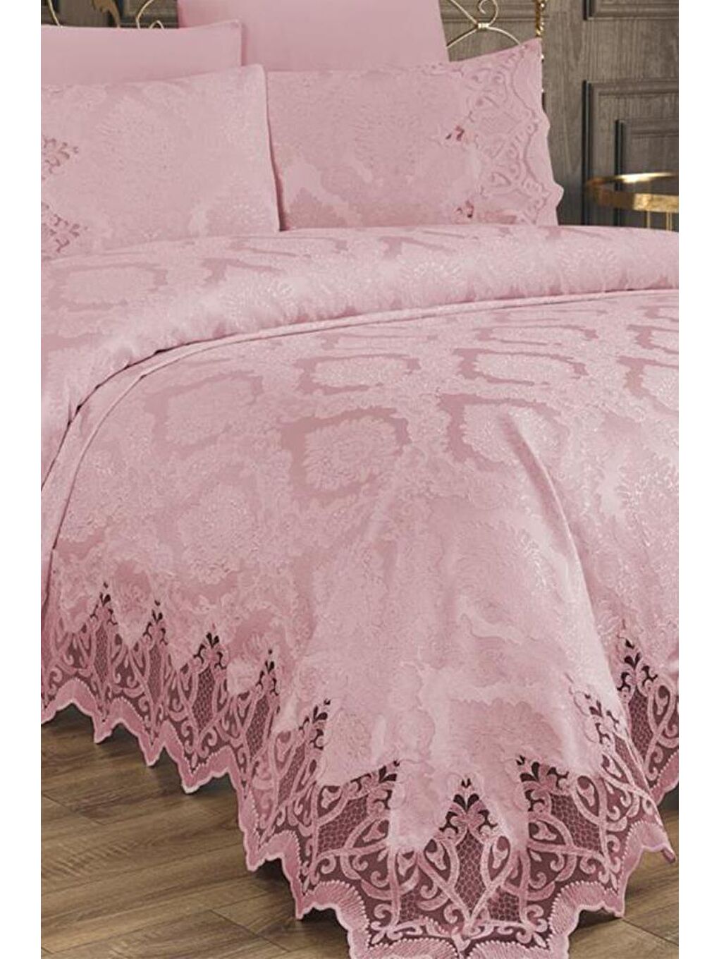 Pembe Bellisimo Çift Kişilik Pike Takımı Pudra-1