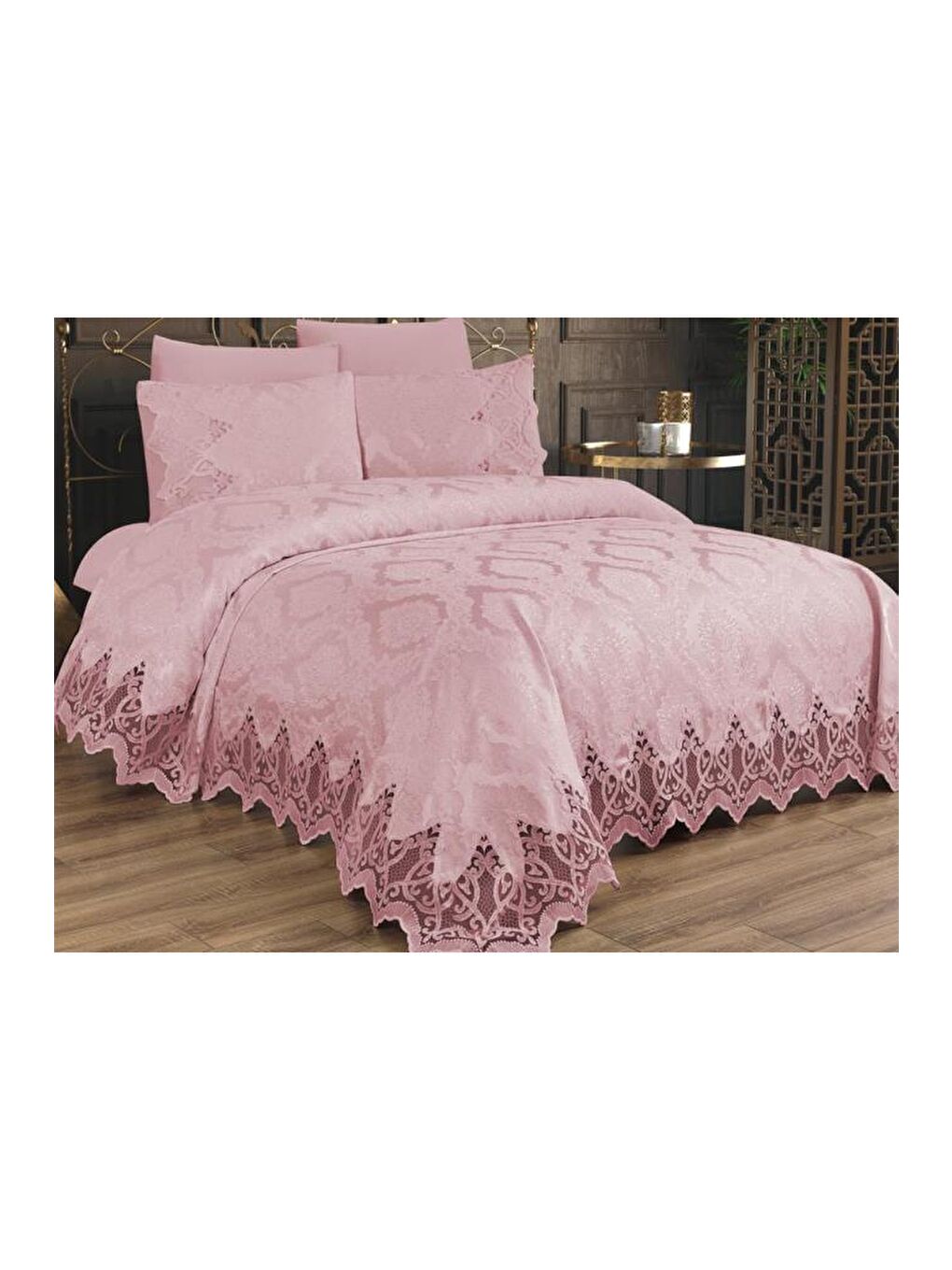 Pembe Bellisimo Çift Kişilik Pike Takımı Pudra-2